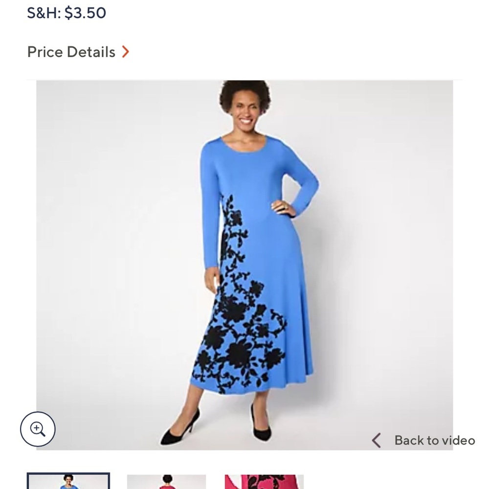 Attitudes by Renee Blue Dress with Black Floral Design